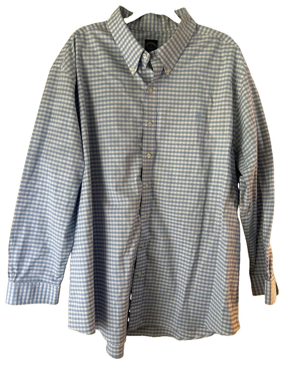 Brooks Brothers 3XL Blue White Gingham Non-Iron Stretch Button Down Shirt